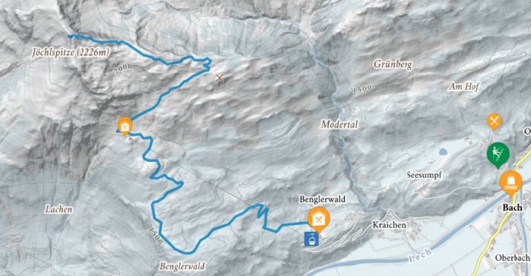 Skitourenkarte auf die Jöchelspitze in Bach